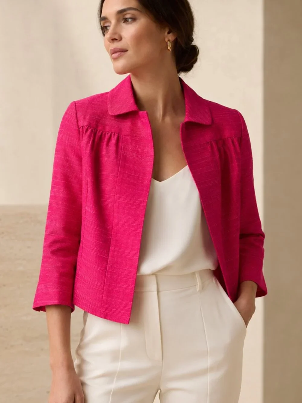 Tory Burch Fuchsia Textured Cropped Jacket 3/4 Sleeve Size 6